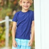 Boys Navy Side Stripe Short Sleeve Rashguard