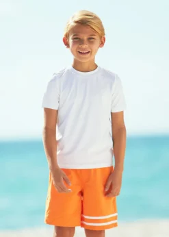 Boys White Side Stripe Short Sleeve Rashguard