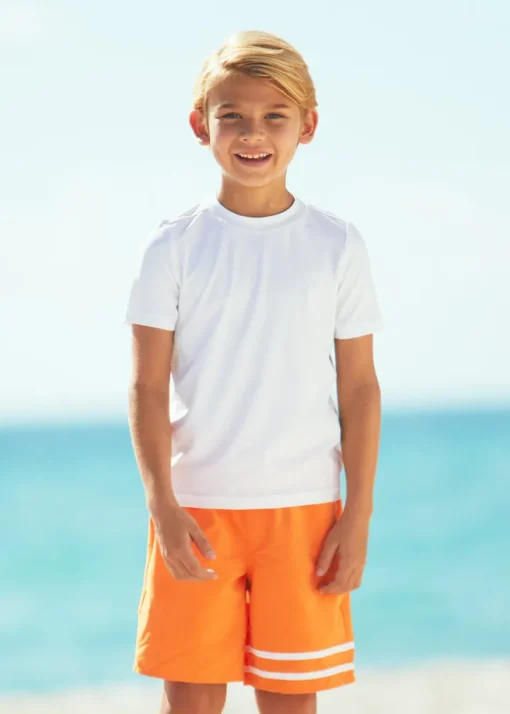 Boys White Side Stripe Short Sleeve Rashguard