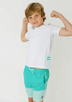 Boys White Side Stripe Short Sleeve Rashguard