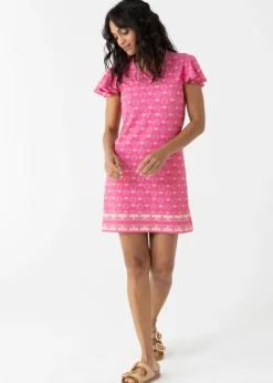 Martha's Vineyard Metallic Ruffle Short Sleeve Dress