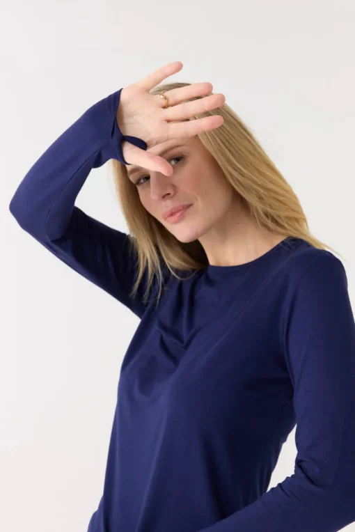 Navy Bamboo Long Sleeve Top