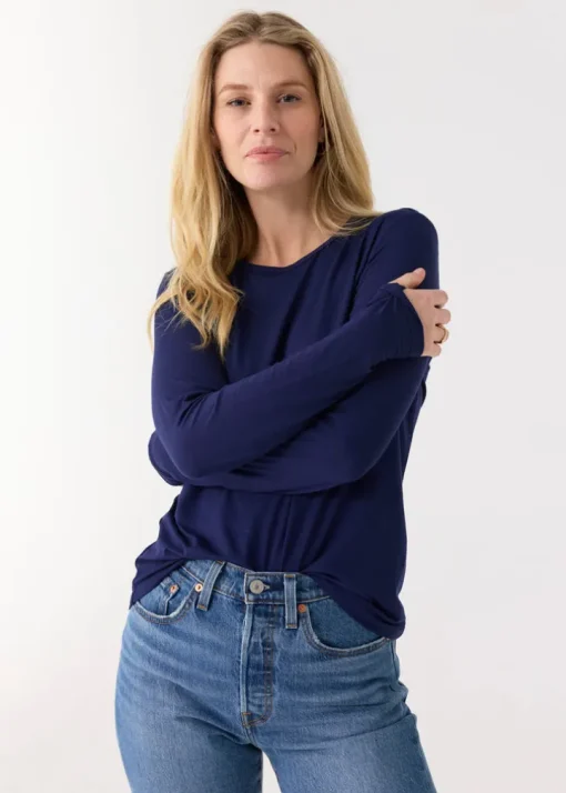 Navy Bamboo Long Sleeve Top