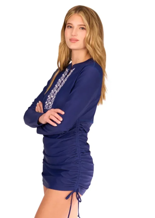 Navy Embroidered Convertible Ruched Rashguard