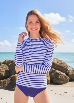 Navy Stripe Zipper Rashguard