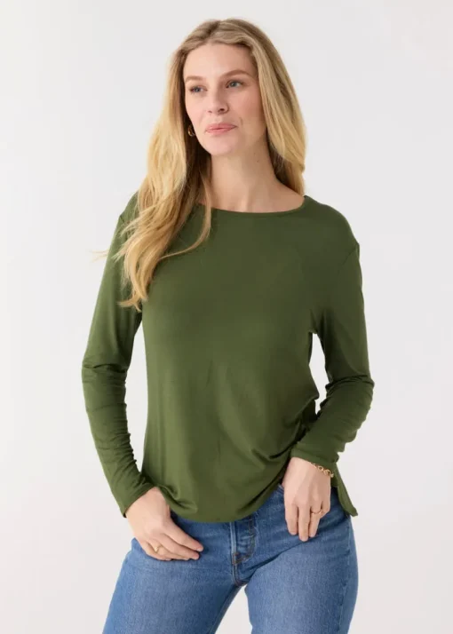 Olive Hi/Lo Bamboo Long Sleeve Top