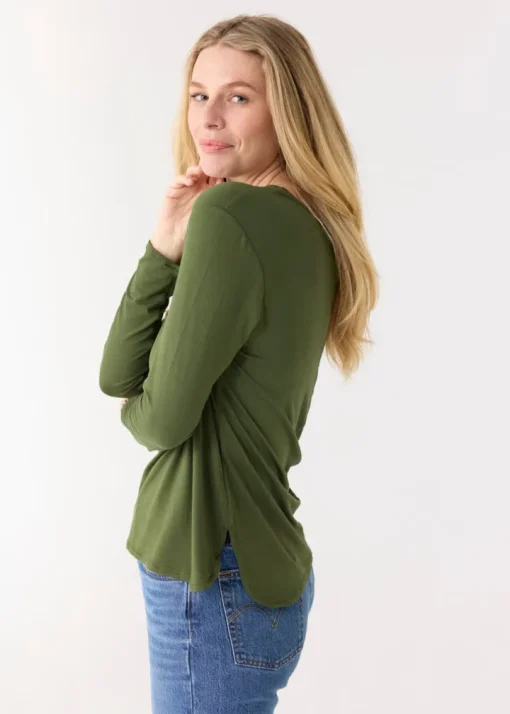Olive Hi/Lo Bamboo Long Sleeve Top