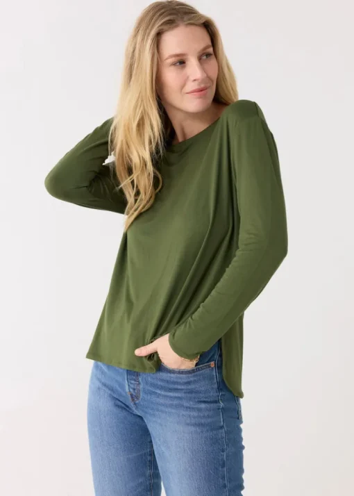 Olive Hi/Lo Bamboo Long Sleeve Top
