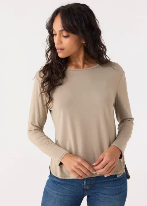 Sand Hi/Lo Bamboo Long Sleeve Top