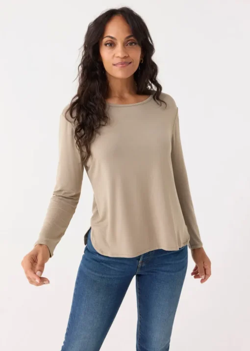 Sand Hi/Lo Bamboo Long Sleeve Top