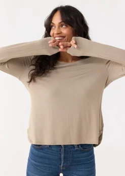 Sand Hi/Lo Bamboo Long Sleeve Top