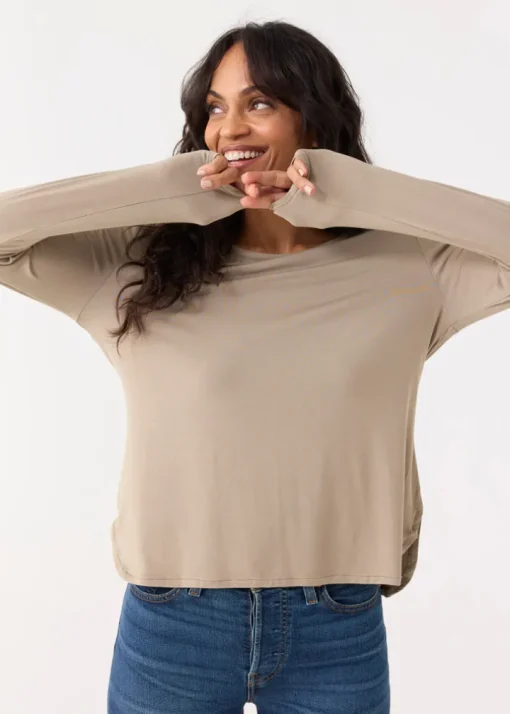 Sand Hi/Lo Bamboo Long Sleeve Top