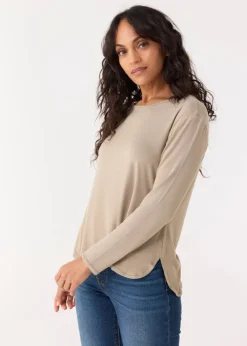 Sand Hi/Lo Bamboo Long Sleeve Top