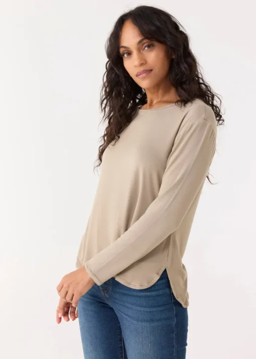 Sand Hi/Lo Bamboo Long Sleeve Top