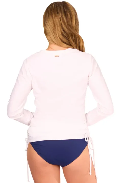 White Embroidered Convertible Ruched Rashguard