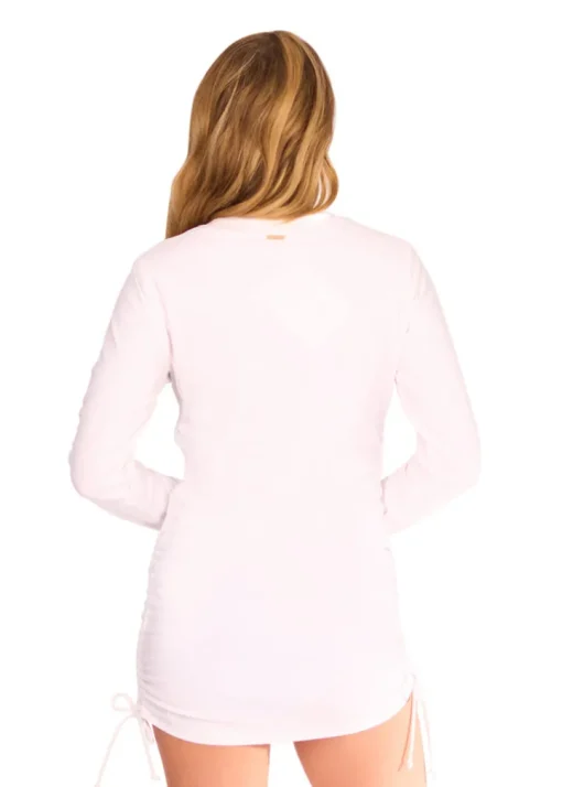 White Embroidered Convertible Ruched Rashguard